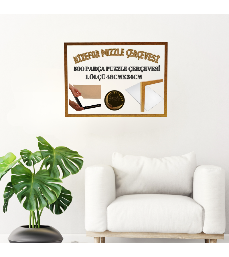 Puzzle Yapboz Çerçevesi 260 ve 500 Parça 48cm x 34cm Ölçülerinde Altın Renk Çerçeve