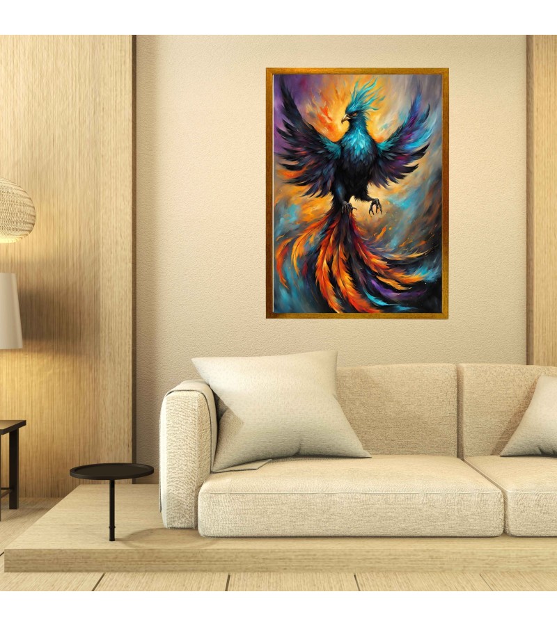 Anka Kuşu Altın Renk Çerçeveli Kanvas Baskı Tablo