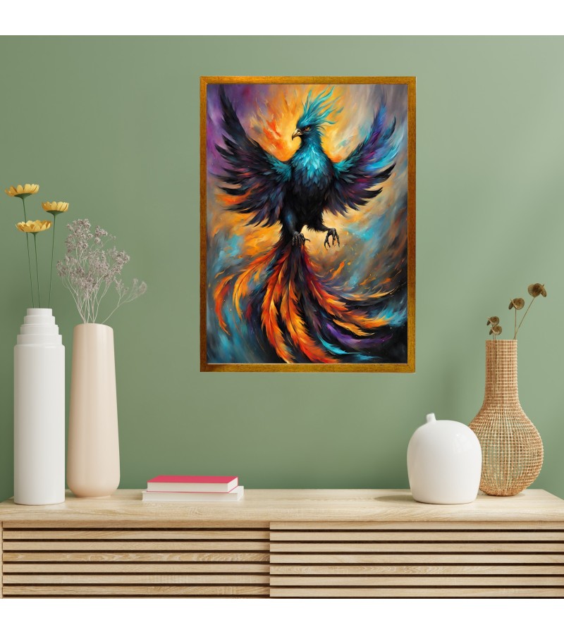 Anka Kuşu Altın Renk Çerçeveli Kanvas Baskı Tablo