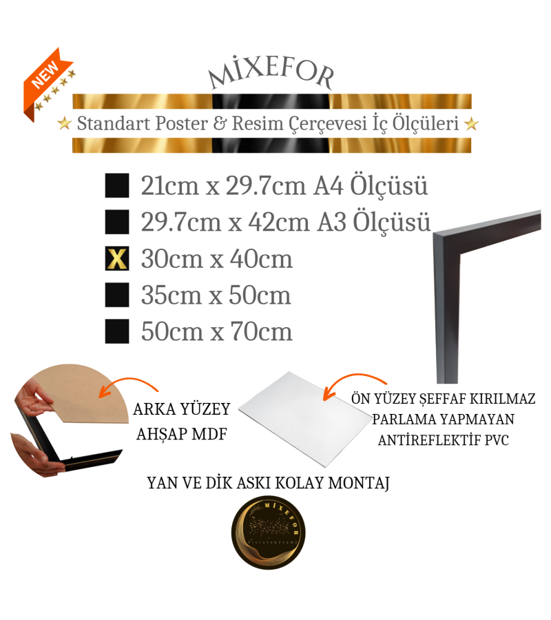 30cm x 40cm  Ölçü  Poster Evrak  Fotoğraf Resim Çerçevesi
