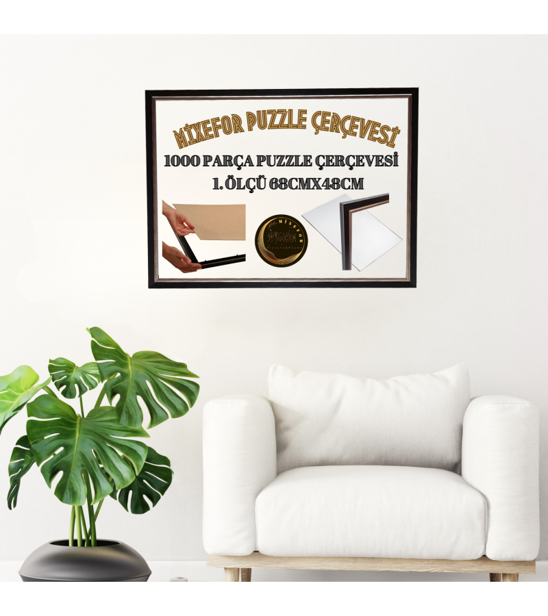 1000 Parça Puzzle Çerçevesi 68cm x 48cm Ölçü -Renk Siyah Gümüş Şerit